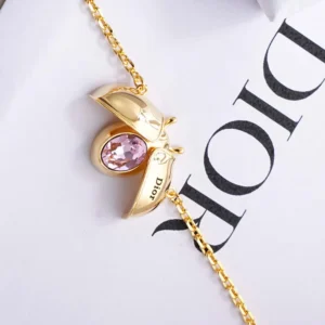 Dior Women Lady Spark Bracelet Gold-Finish Metal Crystals and Pink Crystal