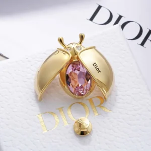 Dior Women Lady Spark Brooch Gold-Finish Metal, Crystals and Pink Crystal
