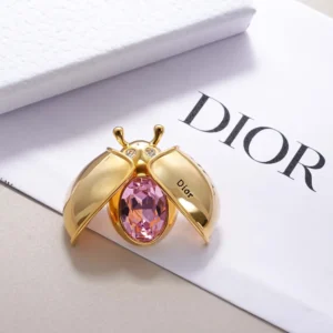 Dior Women Lady Spark Brooch Gold-Finish Metal, Crystals and Pink Crystal