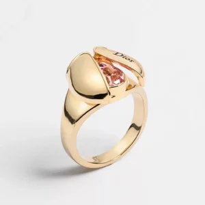 Dior Women Lady Spark Ring Gold-Finish Metal Crystals and Pink Crystal