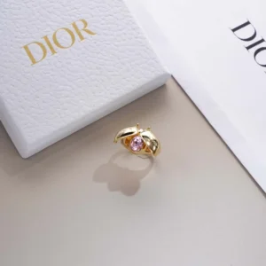 Dior Women Lady Spark Ring Gold-Finish Metal Crystals and Pink Crystal