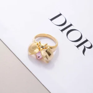 Dior Women Lady Spark Ring Gold-Finish Metal Crystals and Pink Crystal