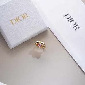 Dior Women Lady Spark Ring Gold-Finish Metal Crystals and Pink Crystal