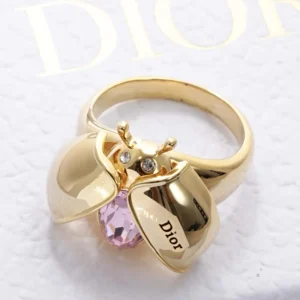 Dior Women Lady Spark Ring Gold-Finish Metal Crystals and Pink Crystal
