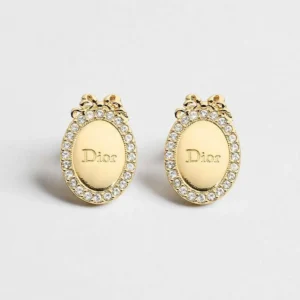Dior Women Médaillon Earrings Gold-Finish Metal and Crystals