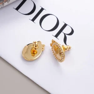 Dior Women Médaillon Earrings Gold-Finish Metal and Crystals