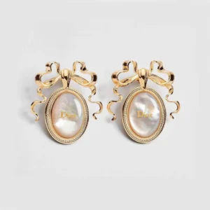 Dior Women Médaillon Earrings Gold-Finish Metal and White Mother-of-Pearl