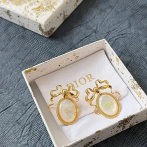 Dior Women Médaillon Earrings Gold-Finish Metal and White Mother-of-Pearl