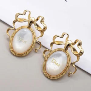 Dior Women Médaillon Earrings Gold-Finish Metal and White Mother-of-Pearl