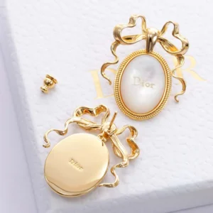 Dior Women Médaillon Earrings Gold-Finish Metal and White Mother-of-Pearl