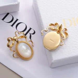 Dior Women Médaillon Earrings Gold-Finish Metal and White Mother-of-Pearl