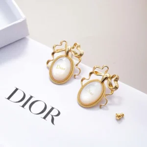 Dior Women Médaillon Earrings Gold-Finish Metal and White Mother-of-Pearl