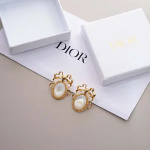 Dior Women Médaillon Earrings Gold-Finish Metal and White Mother-of-Pearl