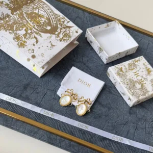 Dior Women Médaillon Earrings Gold-Finish Metal and White Mother-of-Pearl