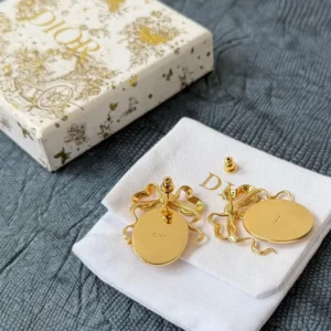 Dior Women Médaillon Earrings Gold-Finish Metal and White Mother-of-Pearl