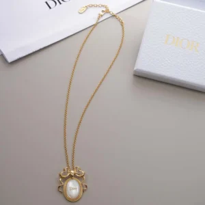 Dior Women Médaillon Necklace Gold-Finish Metal and White Mother-of-Pearl
