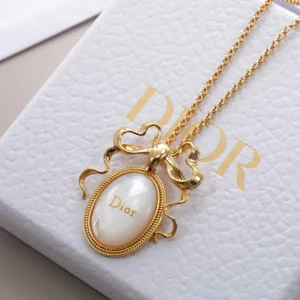 Dior Women Médaillon Necklace Gold-Finish Metal and White Mother-of-Pearl