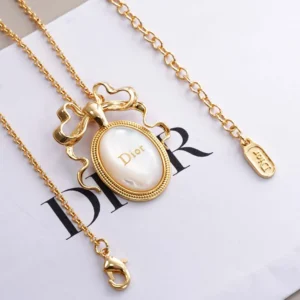 Dior Women Médaillon Necklace Gold-Finish Metal and White Mother-of-Pearl
