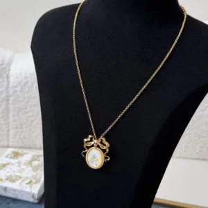 Dior Women Médaillon Necklace Gold-Finish Metal and White Mother-of-Pearl