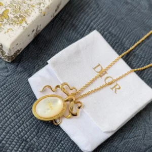 Dior Women Médaillon Necklace Gold-Finish Metal and White Mother-of-Pearl