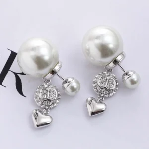 Dior Women Tribales Earrings Silver-Finish Metal White Resin Pearls and Crystals