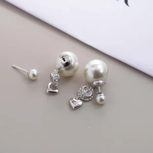 Dior Women Tribales Earrings Silver-Finish Metal White Resin Pearls and Crystals