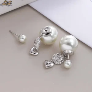 Dior Women Tribales Earrings Silver-Finish Metal White Resin Pearls and Crystals