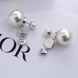 Dior Women Tribales Earrings Silver-Finish Metal White Resin Pearls and Crystals