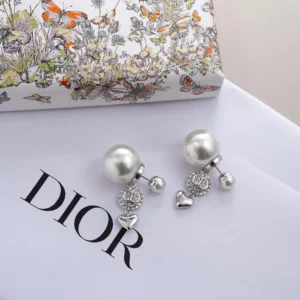 Dior Women Tribales Earrings Silver-Finish Metal White Resin Pearls and Crystals