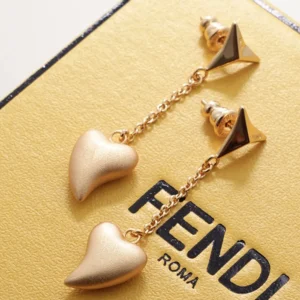 Fendi Women Heartbeat Pendant Earrings Vintage Gold-colored