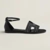Hermes Women Santorini Sandal in Calfskin Black Leather