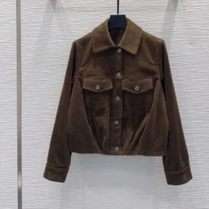 Loewe Women Jacket In Cotton Corduroy Brown