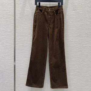 Loewe Women Trousers In Cotton Corduroy Brown