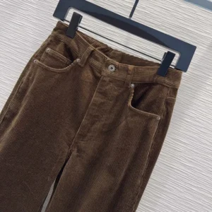 Loewe Women Trousers In Cotton Corduroy Brown