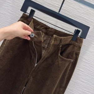 Loewe Women Trousers In Cotton Corduroy Brown