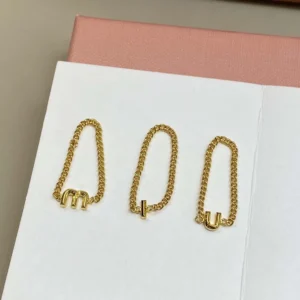 Miu Miu Women Metal Ring Featuring Three Slim Chain Bands and Logo