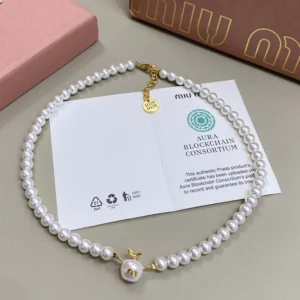 Miu Miu Women Metal and Pearl Necklace 5IC3472G9O