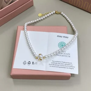Miu Miu Women Metal and Pearl Necklace 5IC3472G9O