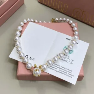 Miu Miu Women Metal and Pearl Necklace 5IC3482G9O