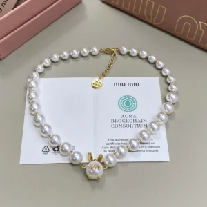 Miu Miu Women Metal and Pearl Necklace 5IC3482G9O