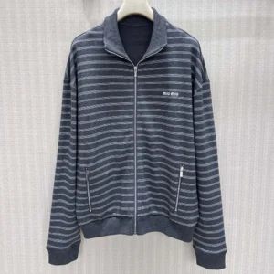 Miu Miu Women Striped Cotton Fleece Jacket MJLA69