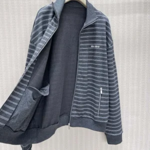 Miu Miu Women Striped Cotton Fleece Jacket MJLA69