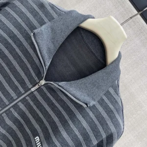 Miu Miu Women Striped Cotton Fleece Jacket MJLA69