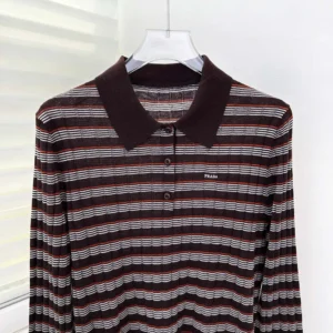 Prada Men Striped Cashmere and Silk Polo Shirt P24G3A