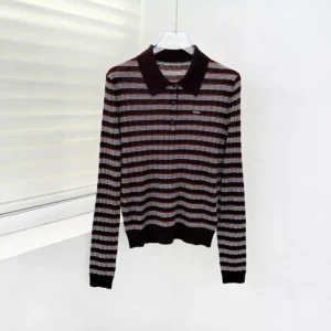 Prada Men Striped Cashmere and Silk Polo Shirt P24G3A