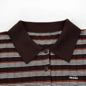 Prada Men Striped Cashmere and Silk Polo Shirt P24G3A