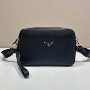 Prada Unisex Saffiano Leather Shoulder Bag Black 2VH210