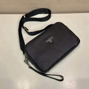 Prada Unisex Saffiano Leather Shoulder Bag Black 2VH210