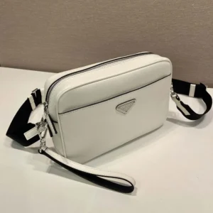 Prada Unisex Saffiano Leather Shoulder Bag Chalk White 2VH210