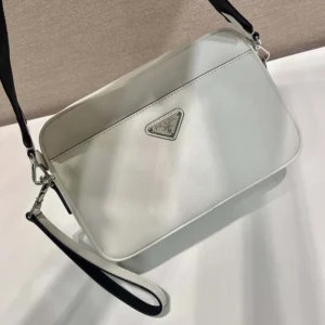 Prada Unisex Saffiano Leather Shoulder Bag Chalk White 2VH210